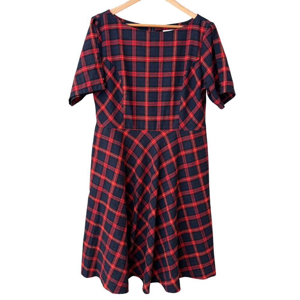 Royal Monk Womens Plaid A-Line Dress Cotton Size 2XL/18 Rockabilly Pocket Retro